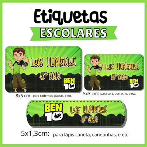 81 Etiqueta Escolar Volta As Aulas Tema Ben 10 Adesivo Elo7