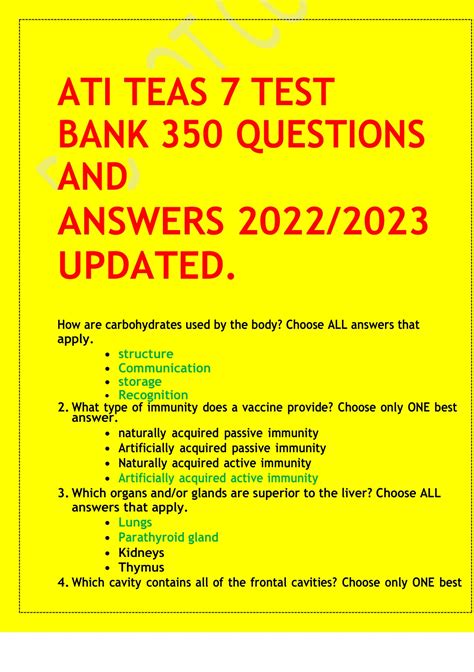 ATI TEAS 7 TEST BANK 350 QUESTIONS AND ANSWERS 2022 2023 UPDATED ATI