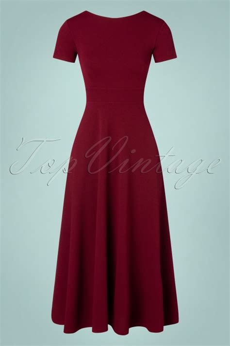 Vintage Chic for Topvintage Mandy Kurzärmliges Maxi Kleid in Weinrot