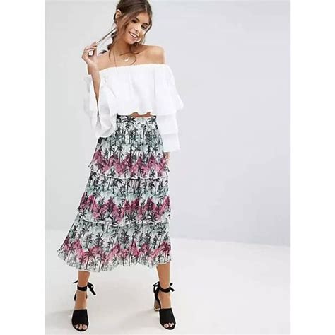 Asos Asos Pleated Midi Skirt With Tiers In Palm Print Size 6 Grailed