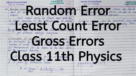 Random Error Least Count Error Gross Error Chapter Units And