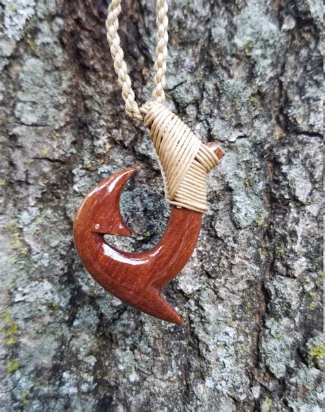 Fish Hook Necklace Hawaiian Fish Hook Necklace Koa Wood Etsy