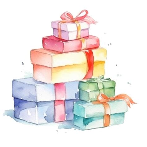 Premium Photo Watercolor Illustration Of A Stack Of Colorful Gift Boxes