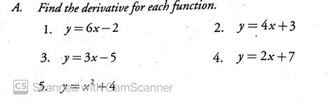 Solved A Find The Derivative For Each Function 1 Y 6x 2