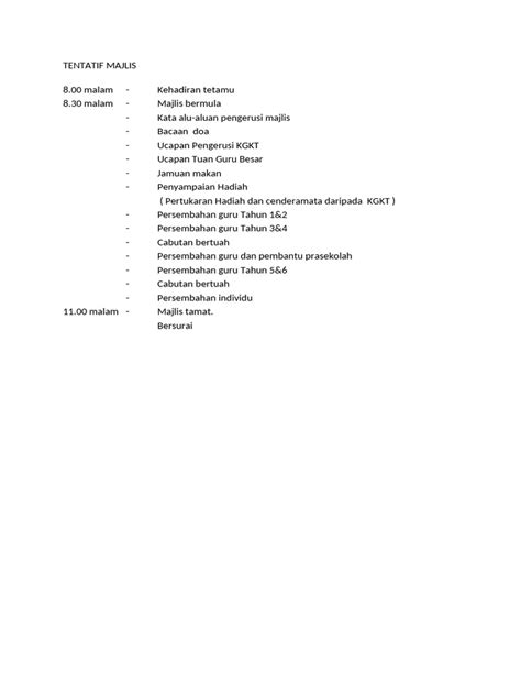 Tentatif Majlis Makan Malam Pdf