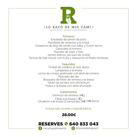 La Carta Y Men S Restaurante Lo Rac De Mig Cam Restaurant Masia