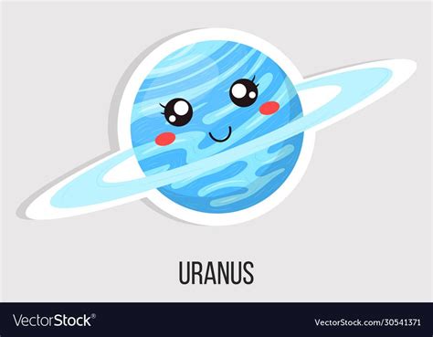 Cartoon Cute Uranus Planet Isolated On White Vector Image On