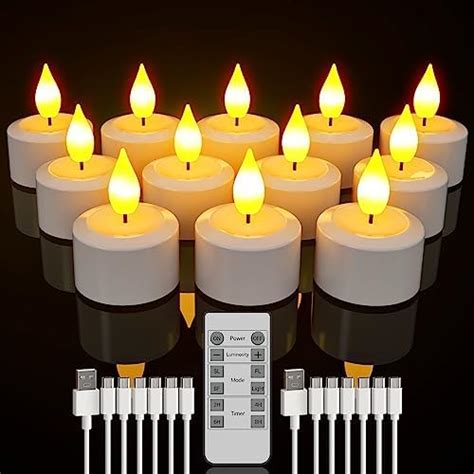 Soulbay Rechargeable Tea Lights With Remote 12pcs Flameless Flickering Led Candles With Timer