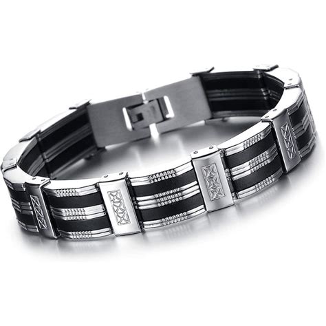 Oidea Gourmette Homme En Acier Inox Noir Et Argent Le Chic