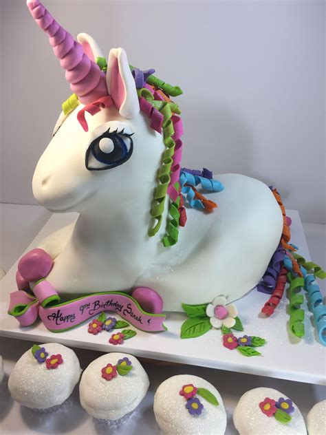 3d Rainbow Unicorn Cake With Individual Cupcakes All Fondant Cake 3d Cakes Cupcake Cakes