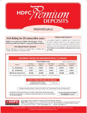 Fillable Online J HDFC DepartmentsDEPOSITSForms DepositsPremium