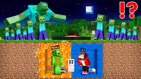 How Lava And Water Bunker Save Jj And Mikey From Zombie Army In