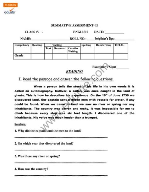 Class 5 Cbse English Question Paper Term 2 Pdf