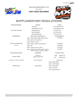 Fillable Online SUPPLEMENTARY REGULATIONS East Coast MX Series Fax