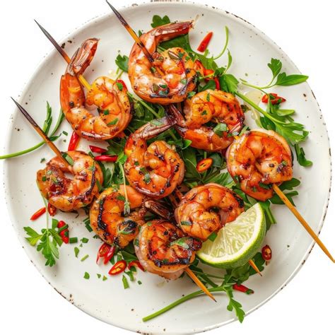 Premium Photo Skewered Tiger Prawns Grilled King Shrimps Prawns Fried