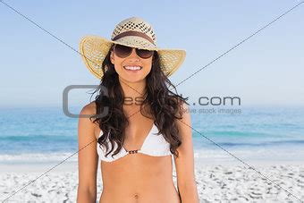 Image Smiling Attractive Brunette With Straw Hat And Sunglasses From Crestock Stock Photos
