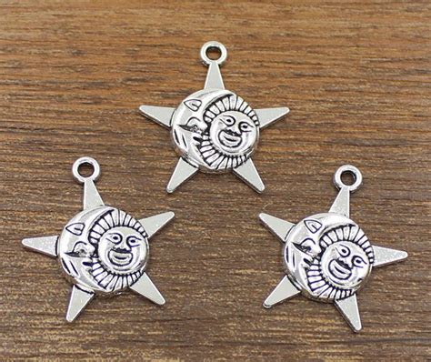 Pcs Sun Moon Star Charms Antique Silver Tone X Mm Sh Etsy Espa A