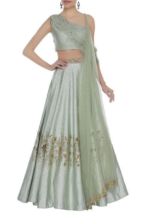 Buy Mani Bhatia Green Sequin Lehenga Set With One Shoulder Blouse And