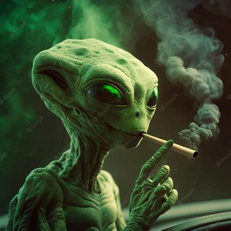 Premium Photo A Green Alien Smoking A Cigarette With Smoke Coming Out