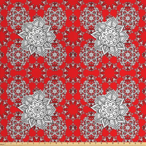 Red Mandala Fabric By The Yard Design Pattern Doodles Mandala Style