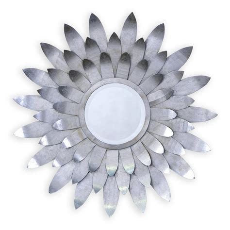 Sunburst Round Metal Framed Silver Decorative Wall Mirror