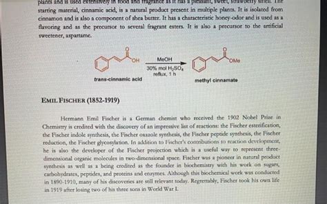 Solved Experiment Xi Synthesis Of Methyl Cinnamate Via Chegg