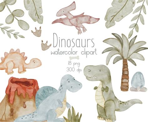 Dinosaurs Watercolor Clipart Baby Dinosaur Png Pictures Dino Etsy Canada