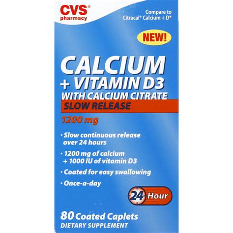 Cvs Pharmacy Calcium Vitamin D3 With Calcium Citrate Slow Release Coated Caplets 80 Each