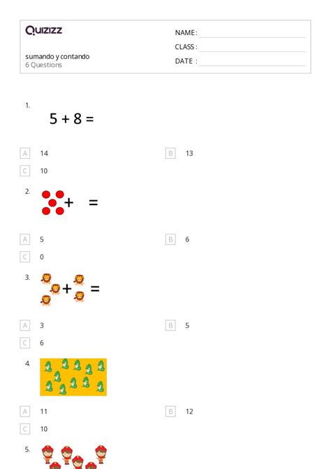 50 Adición y contando hojas de trabajo para Grado 2 en Quizizz