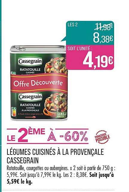 Promo Légumes Cuisinés à La Provençale Cassegrain chez Match