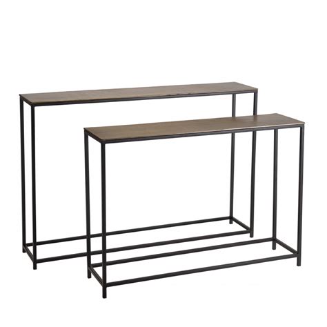 JONAS Set de 2 consoles gigognes aluminium doré et noir pieds métal