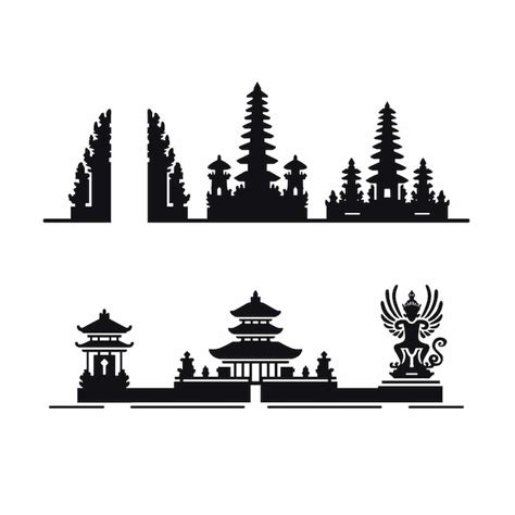 Silhouette von Bali Sehenswürdigkeiten Traditionelle Tempel und