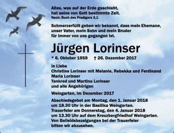 Traueranzeigen Von J Rgen Lorinser Schwaebische De Trauerportal