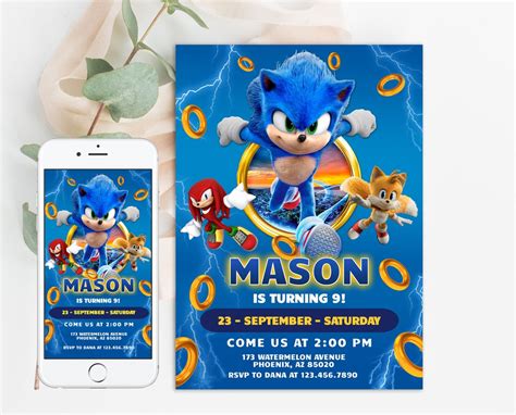 Sonic Birthday Digital Invitation, Kids Party E-invite, Thunder, Super ...