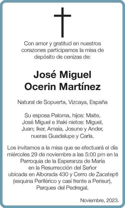 Se Or Jos Miguel Ocerin Mart Nez Obituario Esquela