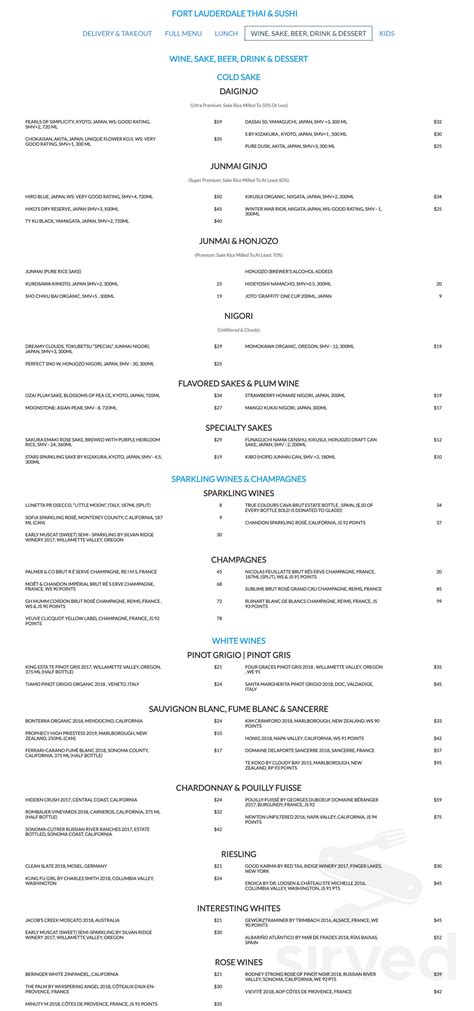 Sky Thai Sushi Menu In Fort Lauderdale Florida USA