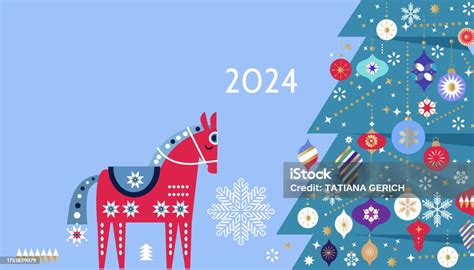 Merry Christmas And Happy New Year 2024 Holiday Template Design Icons Set Snowman Gifts Santa ...