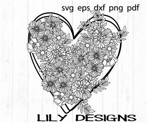 Floral Heart Svg Heart Svg Valentines Day Svg Love Svg Flower Heart