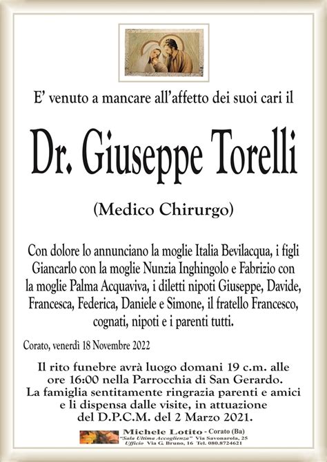 Dr Giuseppe Torelli Corato Necrologi Web