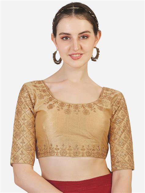 Buy Sumaira Tex Women Gold Embroidered Work Readymade Saree Blouse