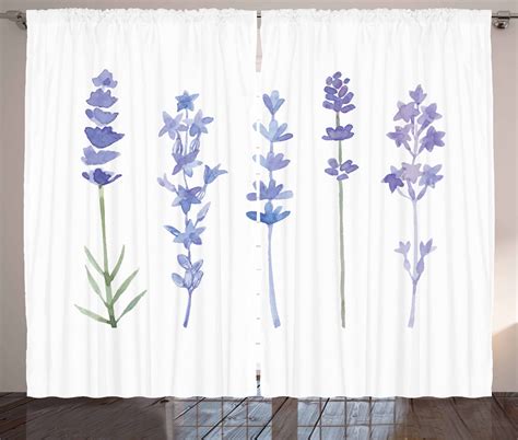 Lavender Curtains 2 Panels Set Watercolor Florist Art Style Herbs