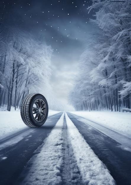 Premium AI Image Winter Snowy Car Tires In The Snowing Winter Season