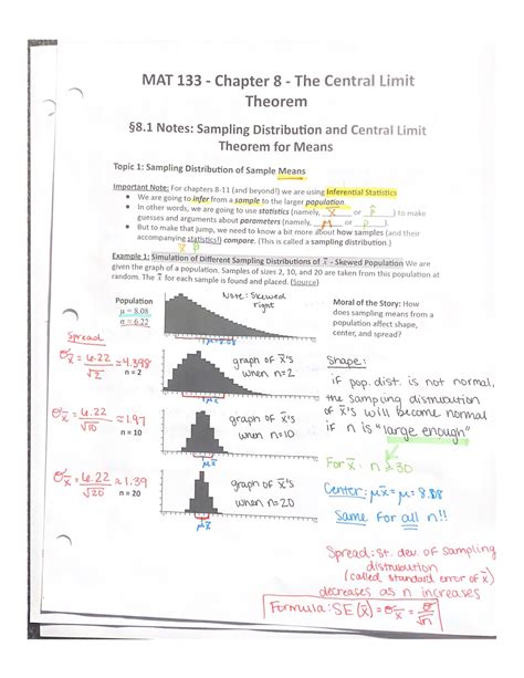 MAT 133 Chapter 8 The Central Limit MAT 010 Studocu