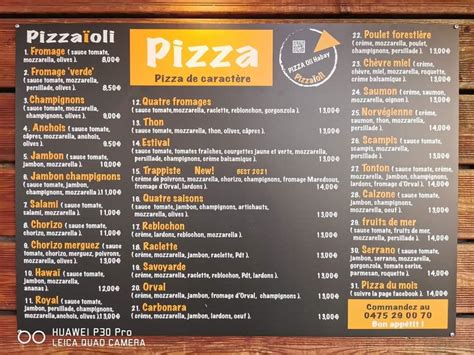 Menu Au Pizza Popeye Habay