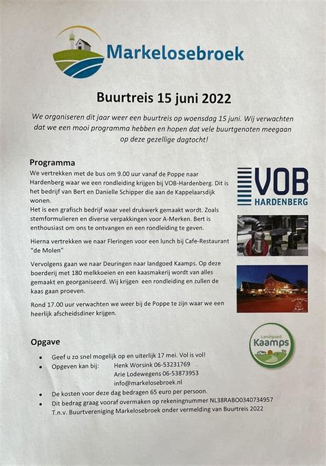 Uitnodiging Buurtreis Buurtvereniging Markelosebroek