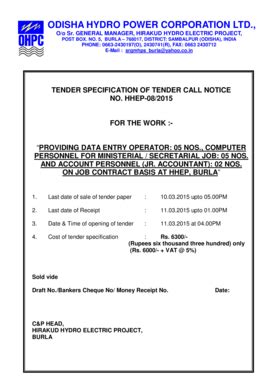 Fillable Online Tender Specification Of Tender Call Notice Fax Email