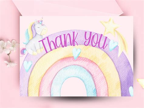 Unicorn Thank You Cards Unicorn Party Unicorn Printable Instant