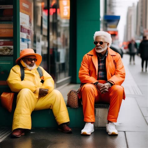 Premium Photo Two Elderly Men In Yellow Jackets And Sunglasses