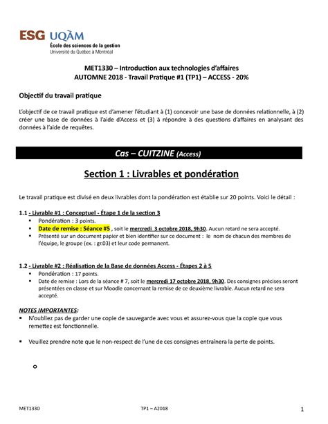 TP1 MET Énoncé TP1 MET1330 Introduction aux technologies d