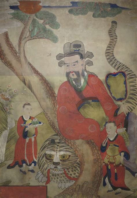 Mountain Spirit Seated On Tiger Joseon Dynasty Honolulu Museum Of Art